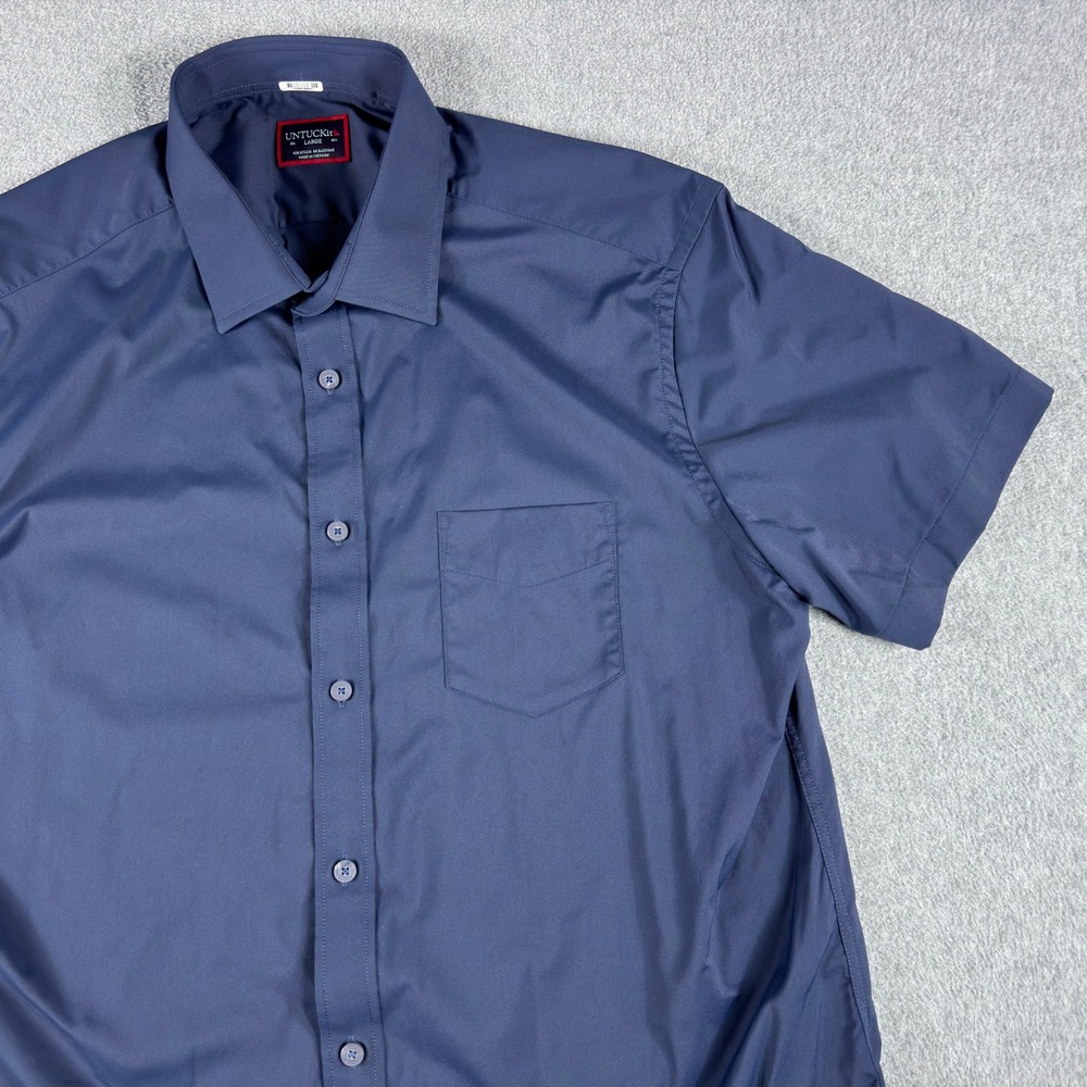 UNTUCKit Gironde SS Shirt Mens L Navy Short Sleeve Button Up Stretch